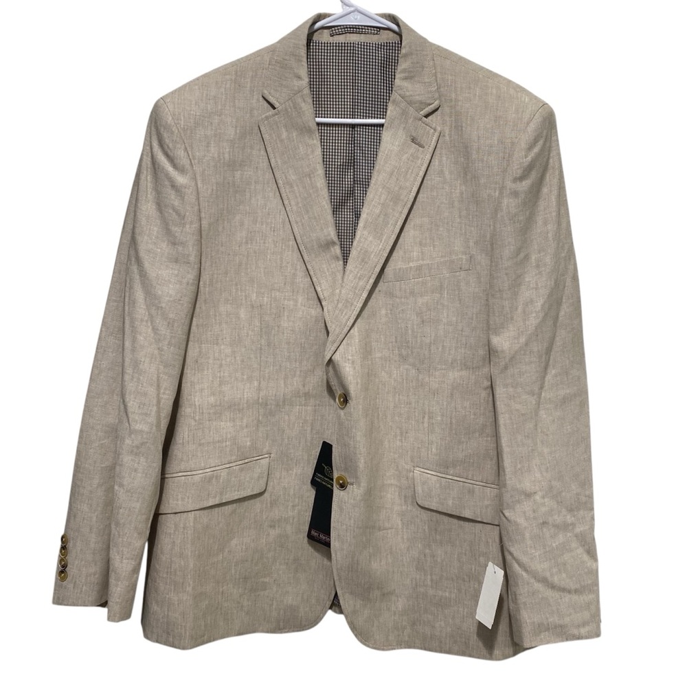 Marc Martin Linen Blazer Size 44R Light Beige 2 Button Classic Pads